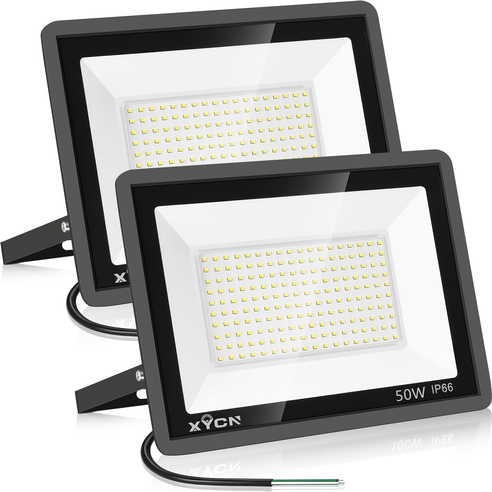 Photo 1 of XYCN 2 Pack 50W 3000K Warm White LED Flood Light,Outside Flood Light,No Plug,7600LM Super Bright Outdoor Security Lights, IP66 Waterproof Floodlight for Yard,Playground,Garage, Garden, Lawn