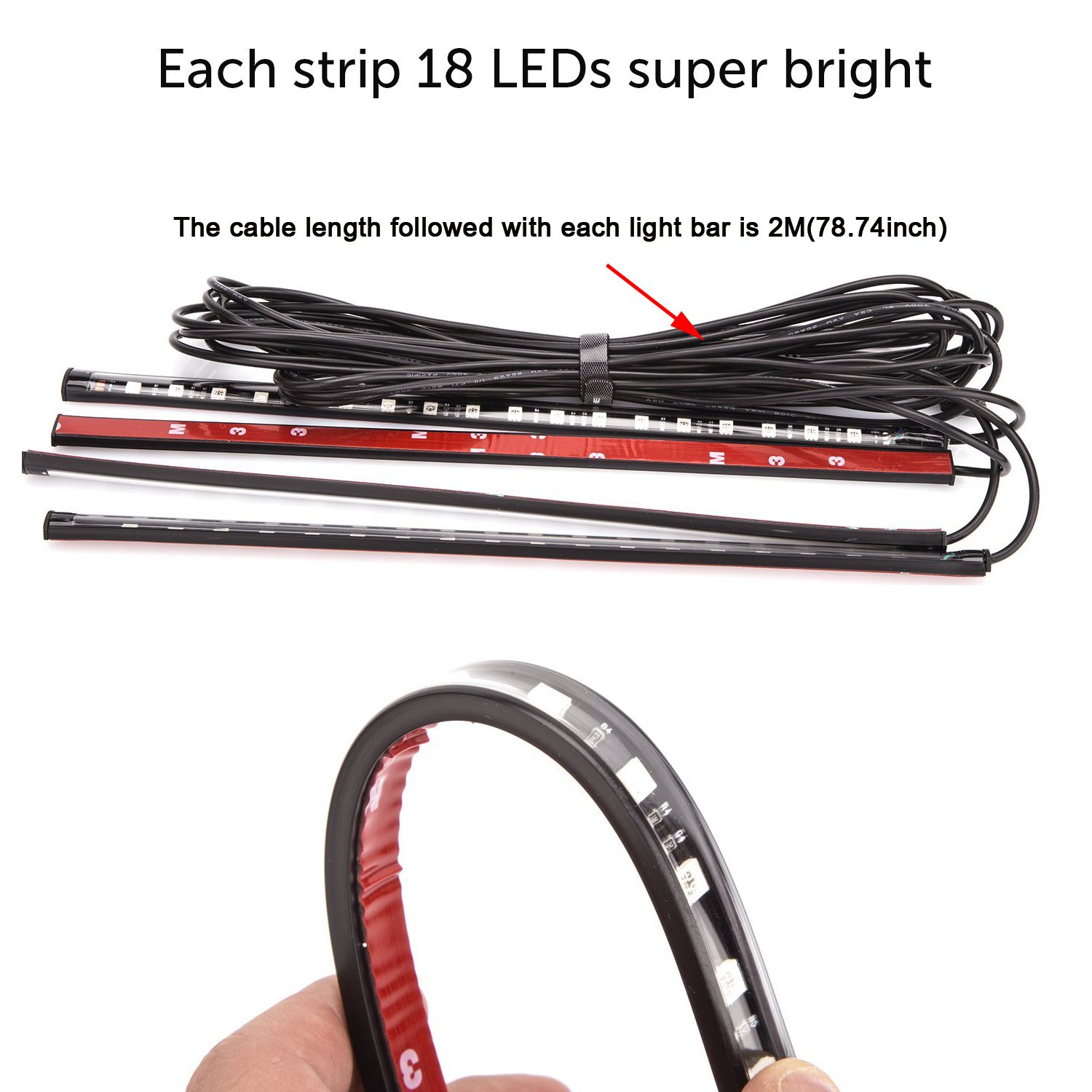 Striscia Led Per Auto Parti per auto 72 leds Illuminazione 3 Barre 8 Colori Auto Interno ...