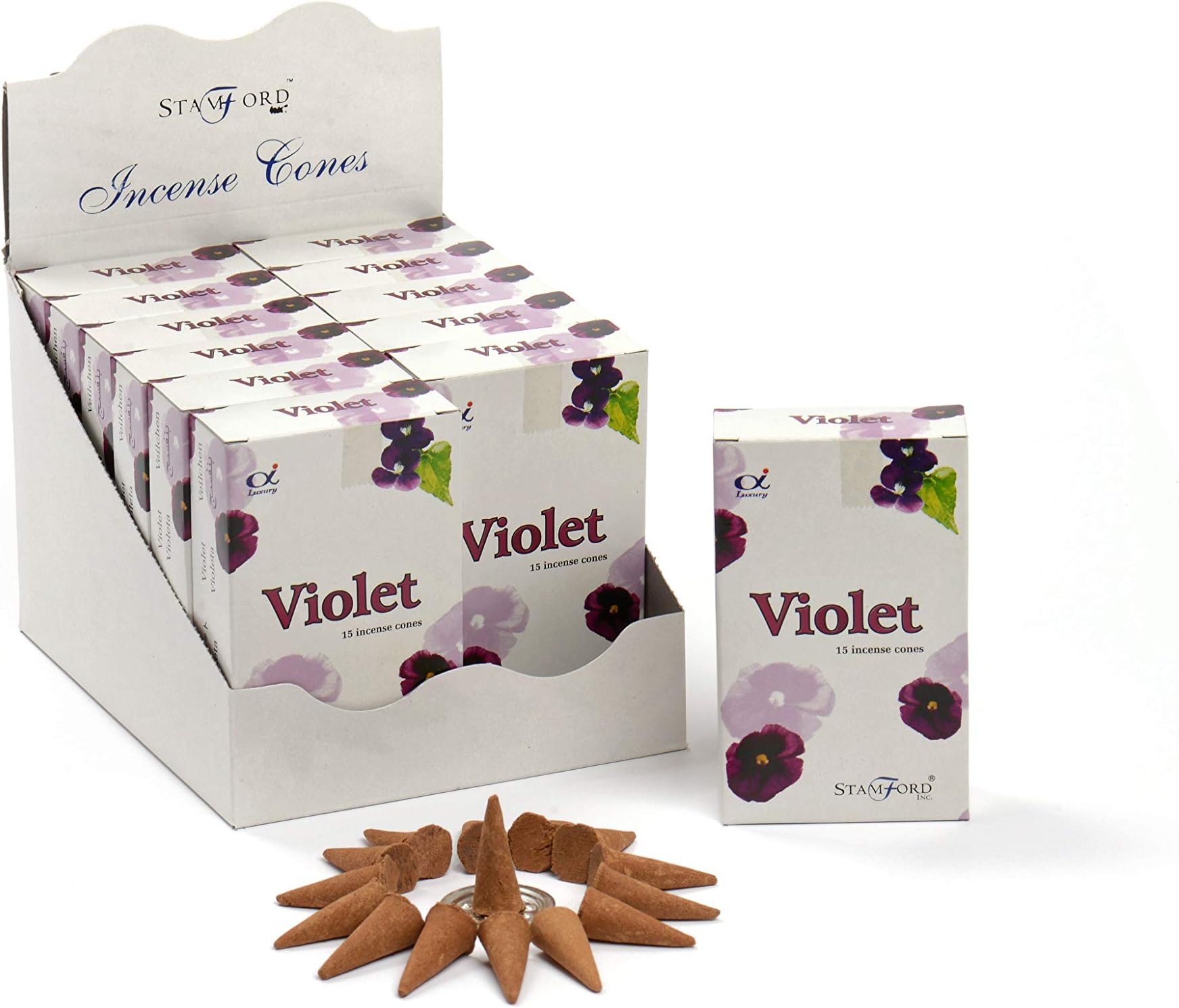 StamfordViolet Incense Cones, 15 Cones x 12 Packs