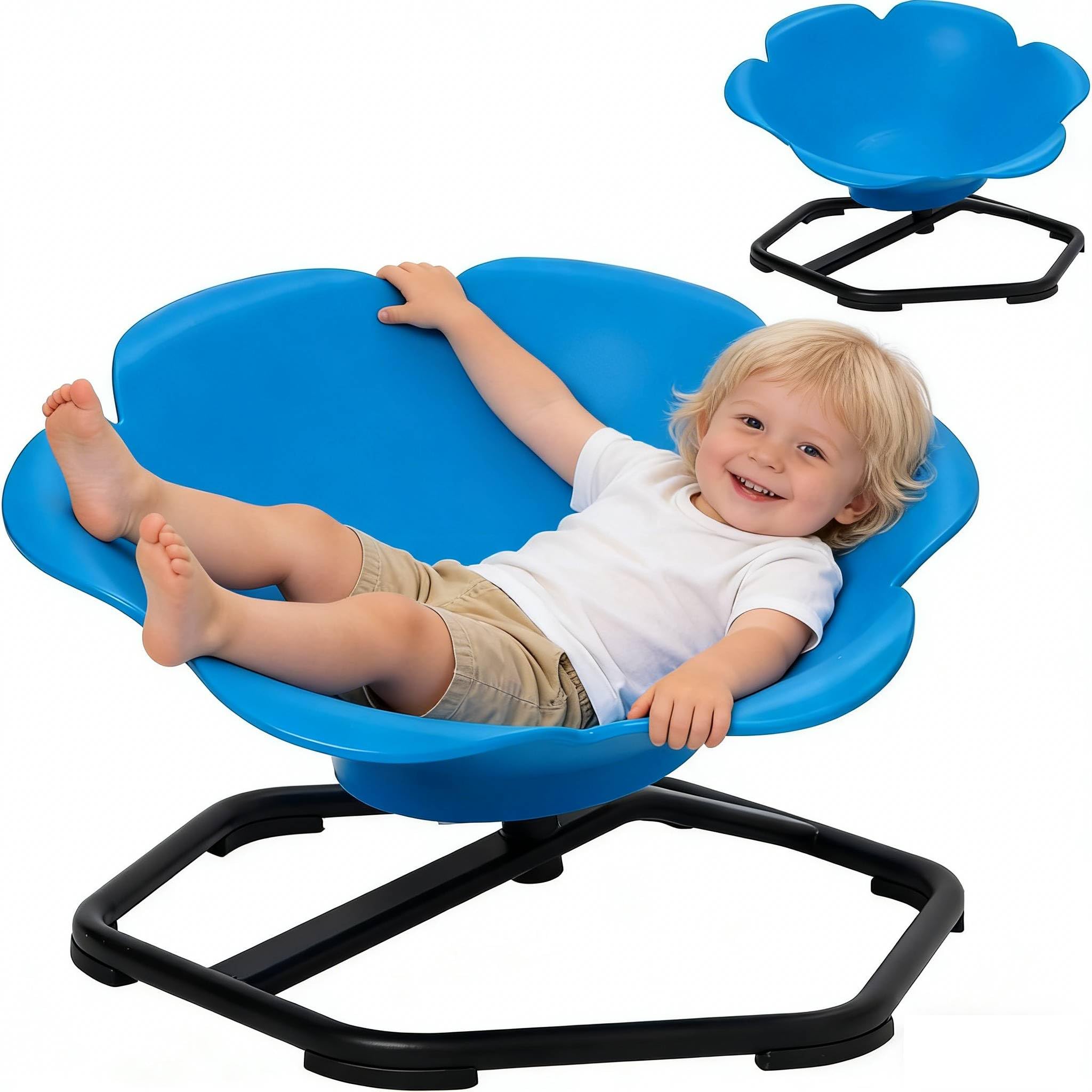 Nukdey 360° Sensory Spinning Chair for Kids Large Spinning Chair 65cm Wobble Seat with Armrest & Back Support Sit and Spin Toy for Autistic & ADHD Children Body Coordination Training (Blue)