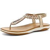 UBFEN Womens Flat Sandals Dress Braided T-Strap Thong Sandals with Arch Support Comfortable for Walking