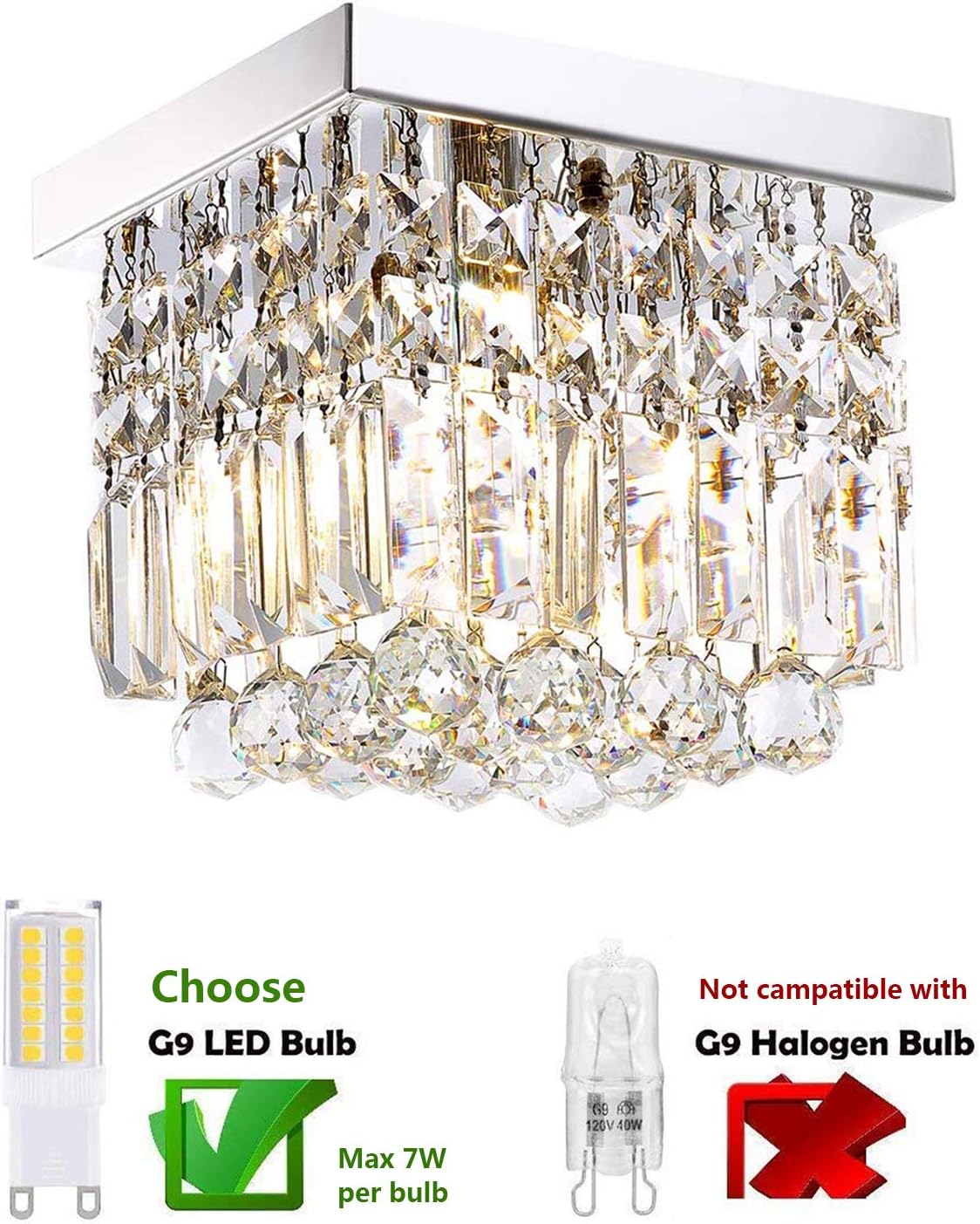 Moooni Hallway Crystal Chandelier 1 - Light W8" Mini Modern Square Flush Mount Ceiling Light Fixture - - 