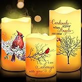 Tujoe 3 Pcs Memorial Candles Sympathy Gifts Cardinal Flameless Candles Christmas Sympathy LED Battery Operated Lights Memorial Gift for Loss of Mom, Father, Remembrance