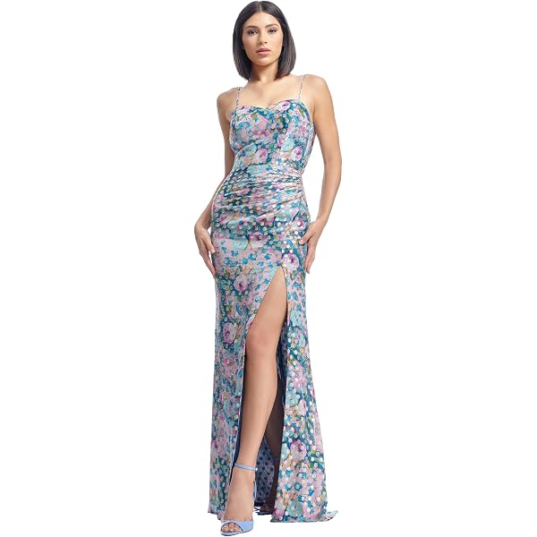 open lace back dress Dress the Population Women's Krista V Neck Tie Waist Coated Jersey Slit  Front Maxi Dress, White, X-Small : Buy Online at Best Price in KSA