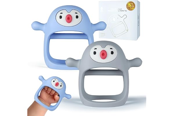 Smily Mia Baby Teething Toys for 0-6Months, Penguin Teethers for Babies 3-6Months | Hand Teether for 0-6M |Teething Mittens for Teething Relief, Baby Pacifier |New Born Essentials, 2Pack