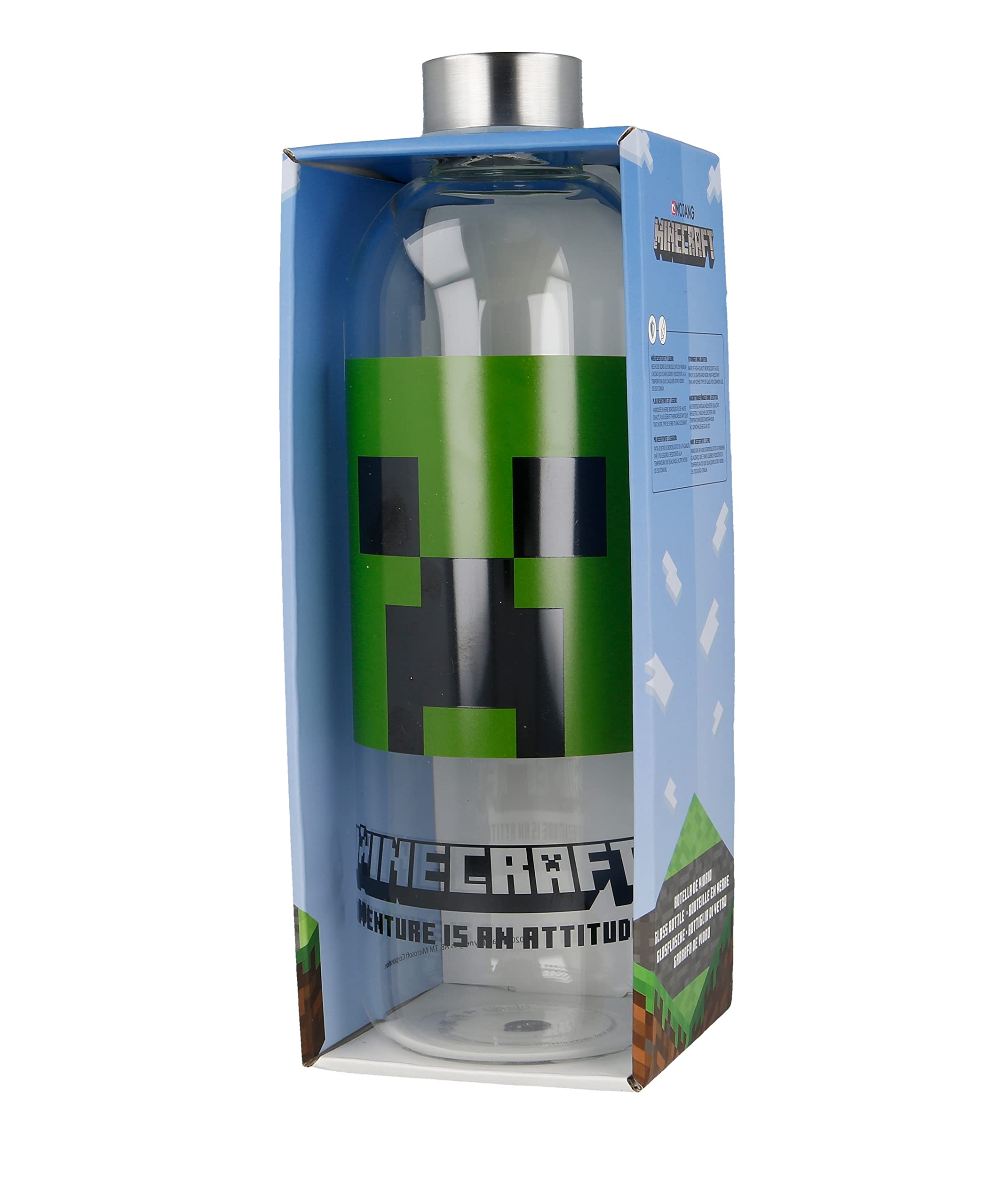 Stor 8412497004454 Glass Bottle, 1030 ml Capacity, Minecraft
