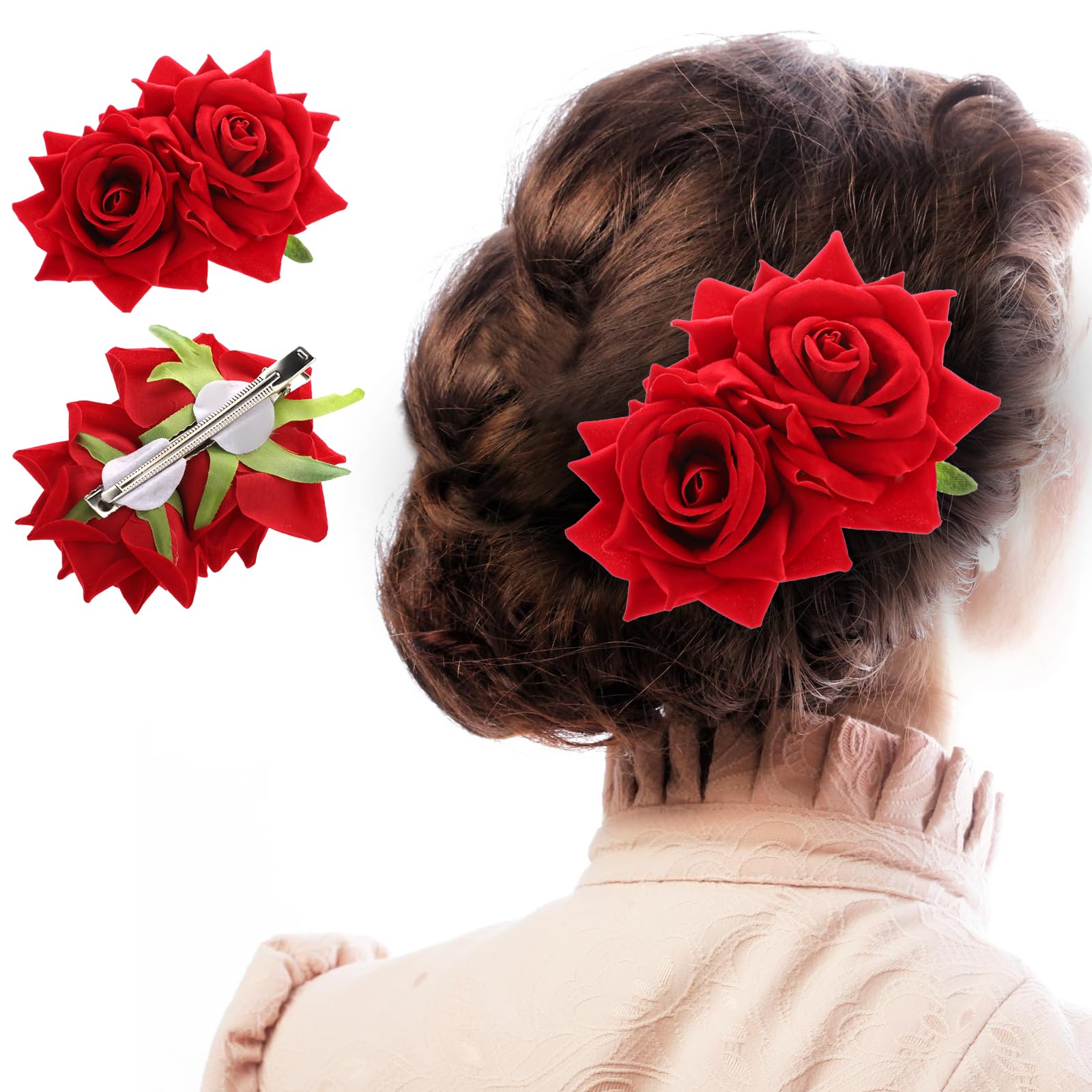 Qianyu Rose Flower Hair Combs Red Rose Flower Bohemia Flannel Elegant Hairpins Bride Hanfu Costume Hair Clips Decor Accessories for Women Girls Party Wedding Mother's Day Headpieces