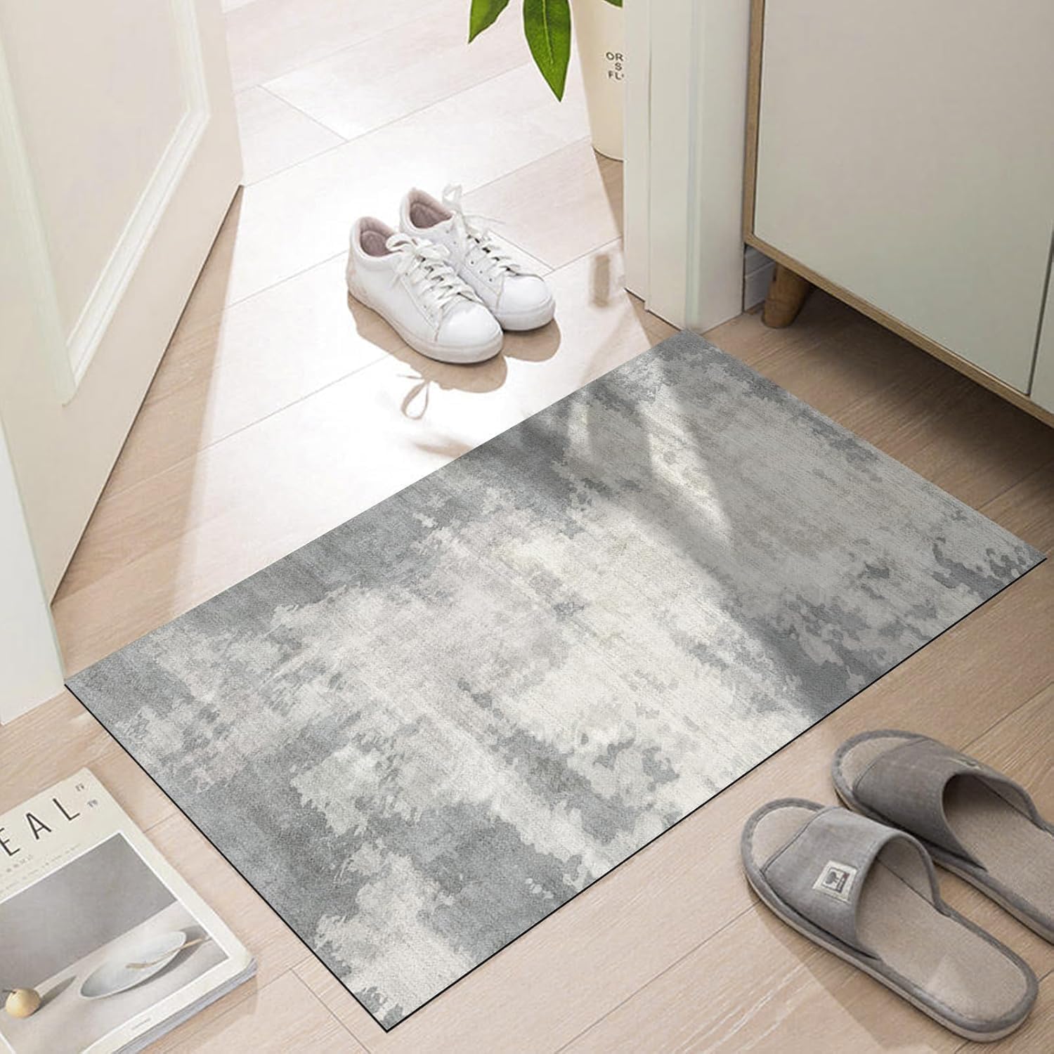 Photo 1 of LYGLIGH Ultra Thin Door Mat Indoor Entrance, 1/10 in Thin Door Mats for Inside Entry, Non-Slip Rubber Backing Washable Doormat, Fade Resistant, Absorbent, Low Profile Dirt Trapper, 30"X17",Distressed