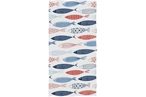 Naanle Colorful Fishes Pattern Soft Highly Absorbent Large Decorative Hand Towels Multipurpose for Bathroom, Hotel, Gym and Spa (16 x 30 Inches,Floral White)