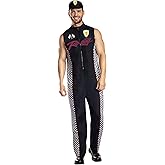 Dreamgirl mens Poly Poplin Sleeveless Jumpsuit With Front Zip, Print and Patches