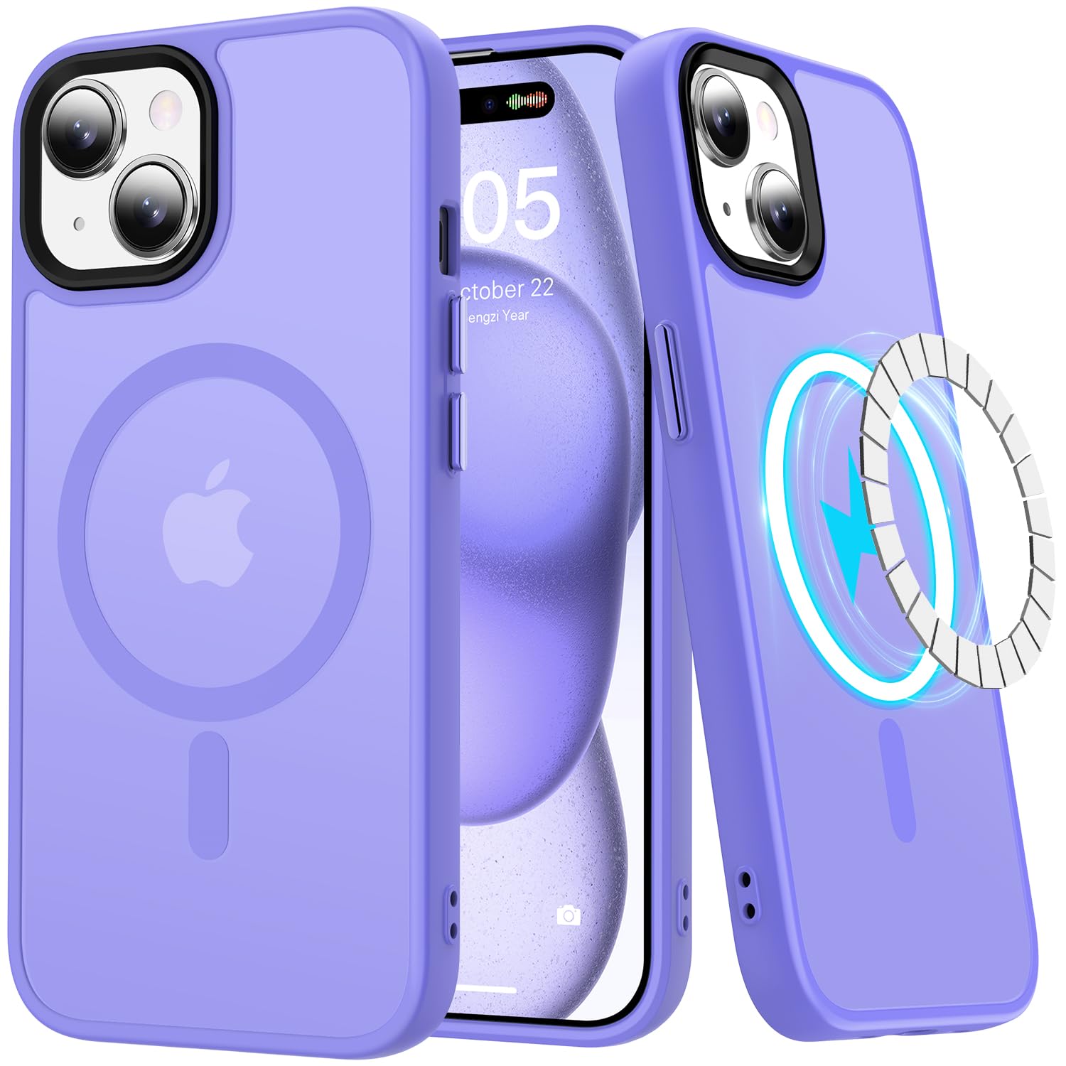Photo 1 of *2 Pack* LUMARKE Strong Magnetic for iPhone 15 Case Translucent Matte - Military-Grade Drop Tested - Slim Fit Shockproof Protective Phone Cover 6.1” for Women Girls - Lavender
