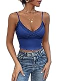 MakeMeChic Women's Y2K Lace Trim V Neck Sleeveless