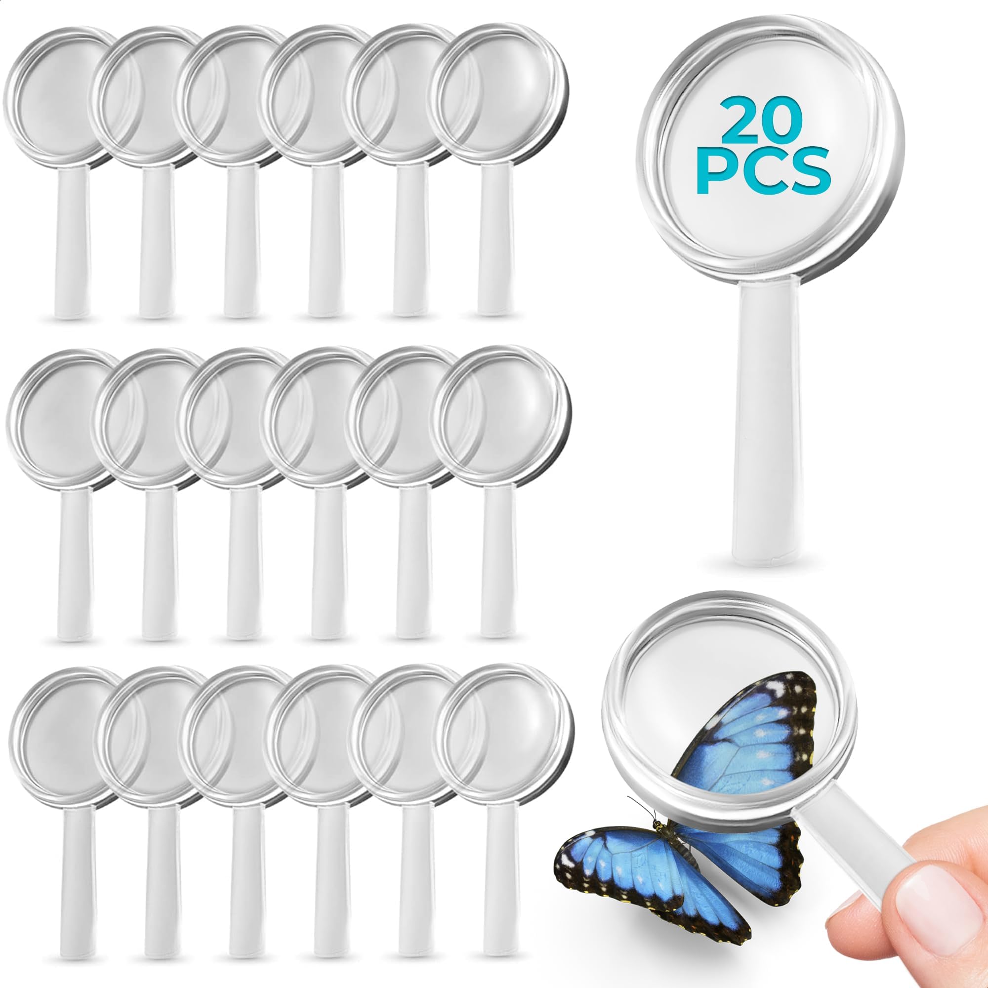 Photo 1 of 20 Pcs Mini Magnifying Glass – 3X Plastic Magnifying Glass Bulk, Lightweight, Durable, Impact-Resistant, Pocket Size 2.36" x 1.18" for Clear Vision, Easy Use, Ideal for Everyday Carry
