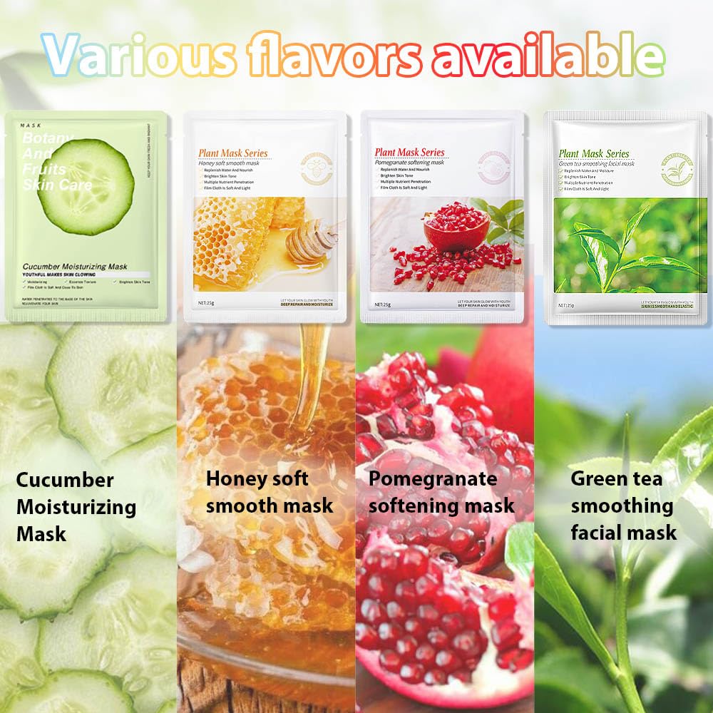 Kaely 10 Pack Variety Sheet Masks, Spa Party Face Masks for Kids Skin Care, Facial Mask Skincare Set Korean, Moisturize Nourish for All Skin Types, Birthday Gifts for Women Men Girls, Set01