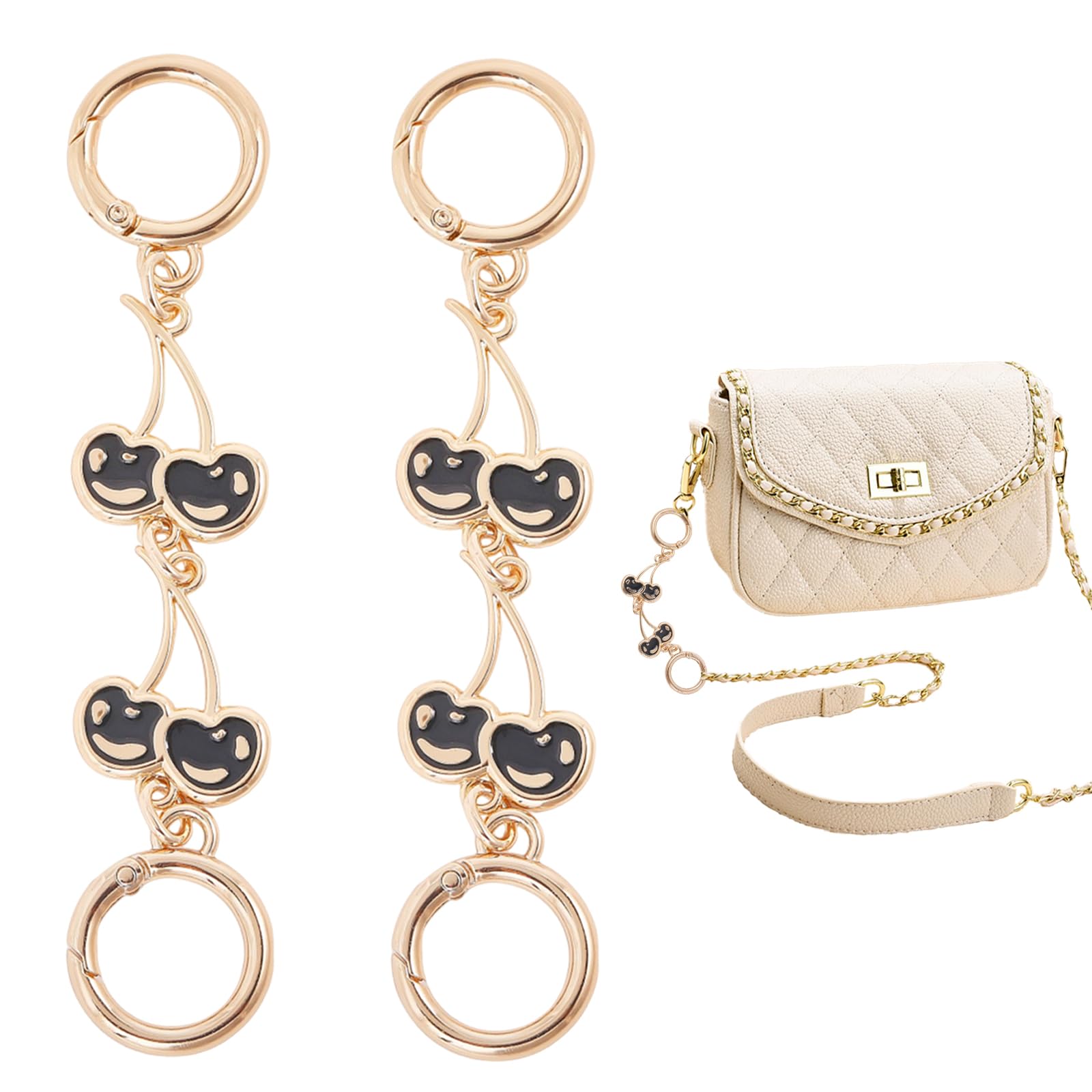 CHGCRAFT 2Pcs Cherry Link Purse Strap Extender Alloy Bag Chain Handbag Strap Pendant Charms Clutch Strap Extension with Buckle for Handbags Purse Shoulder Bag Making Supplies