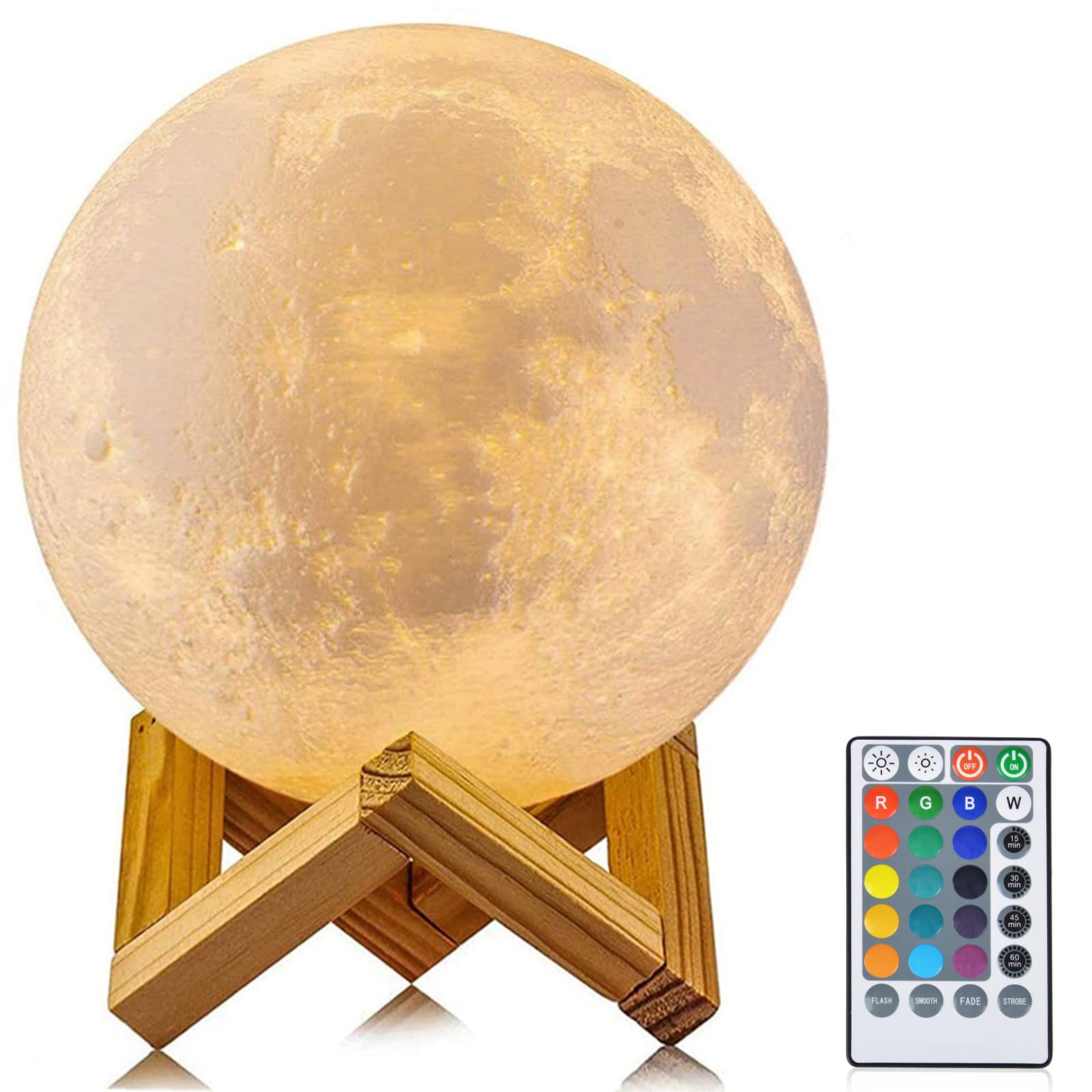 Moon Lamp, Xndryan 15CM Timing Moonlight 16 Colors 3D Moon Lamp with Remote & Touch Control, Rechargeable LED Night Light Lamp for Bedroom Decor, Gifts for Her Him Kids