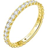 KSTYLE 0.3-0.8ct Round Moissanite Wedding Bands for Women 2.2mm, S925 Sterling Silver Rings for Women | D Color-VVS1 | 18K White Gold Plated Full Eternity Rings Stackable Engagement Ring Size 5-10