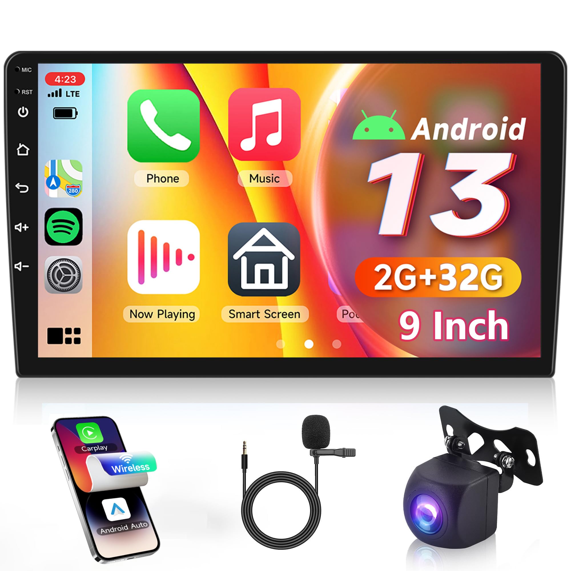 9 Inch Double Din Android Car Stereo Wireless Carplay Android Auto ...