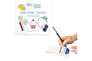 A Brighter Year Tiny Eats + Treats Mini Coloring Book Pocket Size Small Gifts for Coworkers 3x3 inches On-The-Go Travel Size Creating and Mindful Coloring Book, 50 Pages of Stress + Anxiety Relief