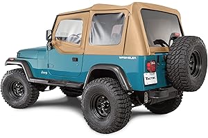 TACTIK Fabric Only Replacement Soft Top - Fits Jeep Wrangler 1988-1995 YJ - Custom-Fit Fabric Roof with Removable Side and Back Window (With Door Skins, Spice Denim)