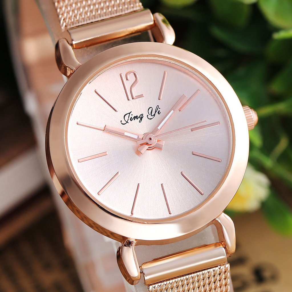 JSDDE Uhren,Einfach Elegante Damen Armbanduhr XS Slim Uhren Mesh Metallarmband Analog Quarz Uhr,Rosegold