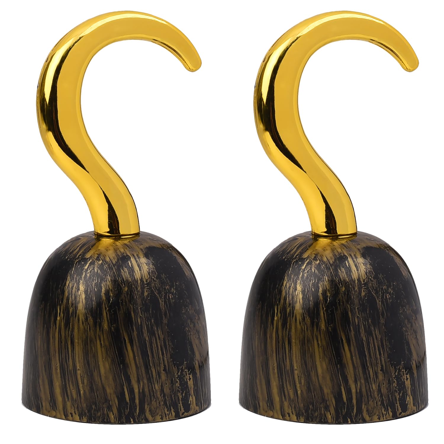 Lezevn 2Pcs Pirate Hook Plastic Pirate Hand Hook Captain Hook Halloween Pirate Costume Accessory(Gold)