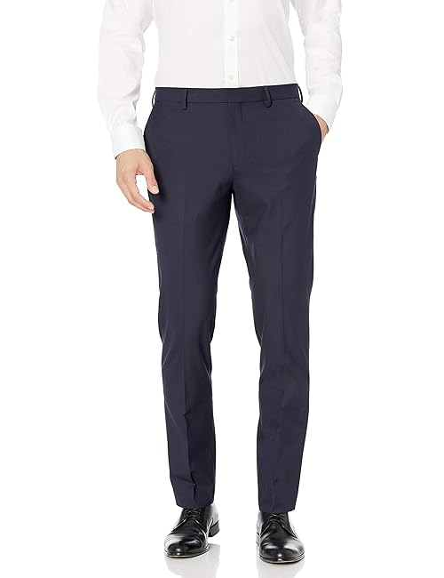 Amazon Essentials Men's Slim-Fit Wrinkle-Resistant Stretch Dress Pant, Navy, 42W x 30L