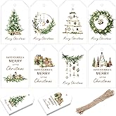 Fullhawl 200 Pcs Christmas Gift Tags with String Christmas Natural Holiday Gift Name Tags to Personalize Xmas Presents Gifts Decoration for DIY Wrapping Crafts Party Favors(Wreath)