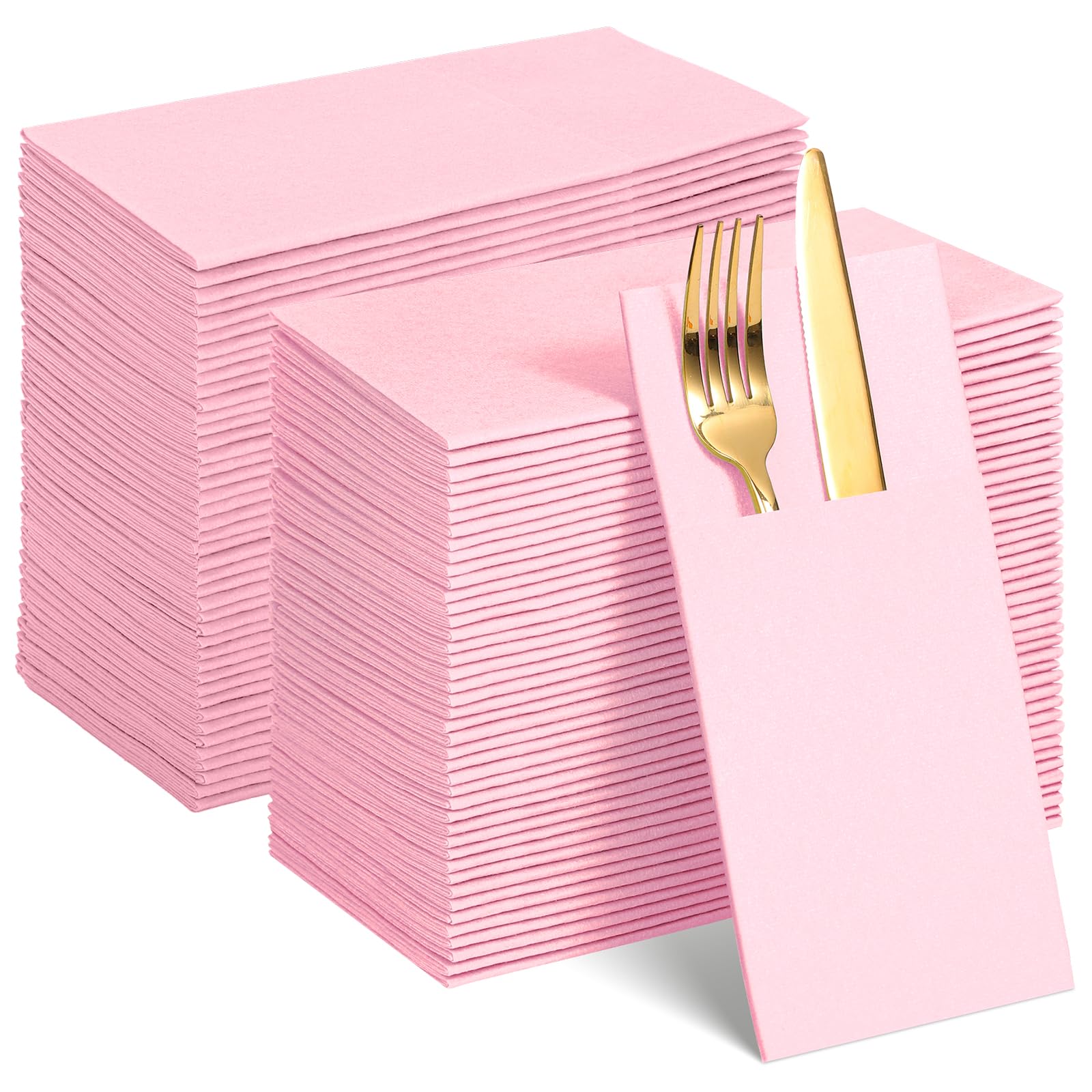 Photo 1 of 120 Pcs Light Pink Linen-Feel Paper Napkins with Built-in Flatware Pocket, Pocket Linen Napkins Prefolded Cloth Like Paper Napkins Bulk for Silverware Wedding Baby Shower Birthday Bridal Party