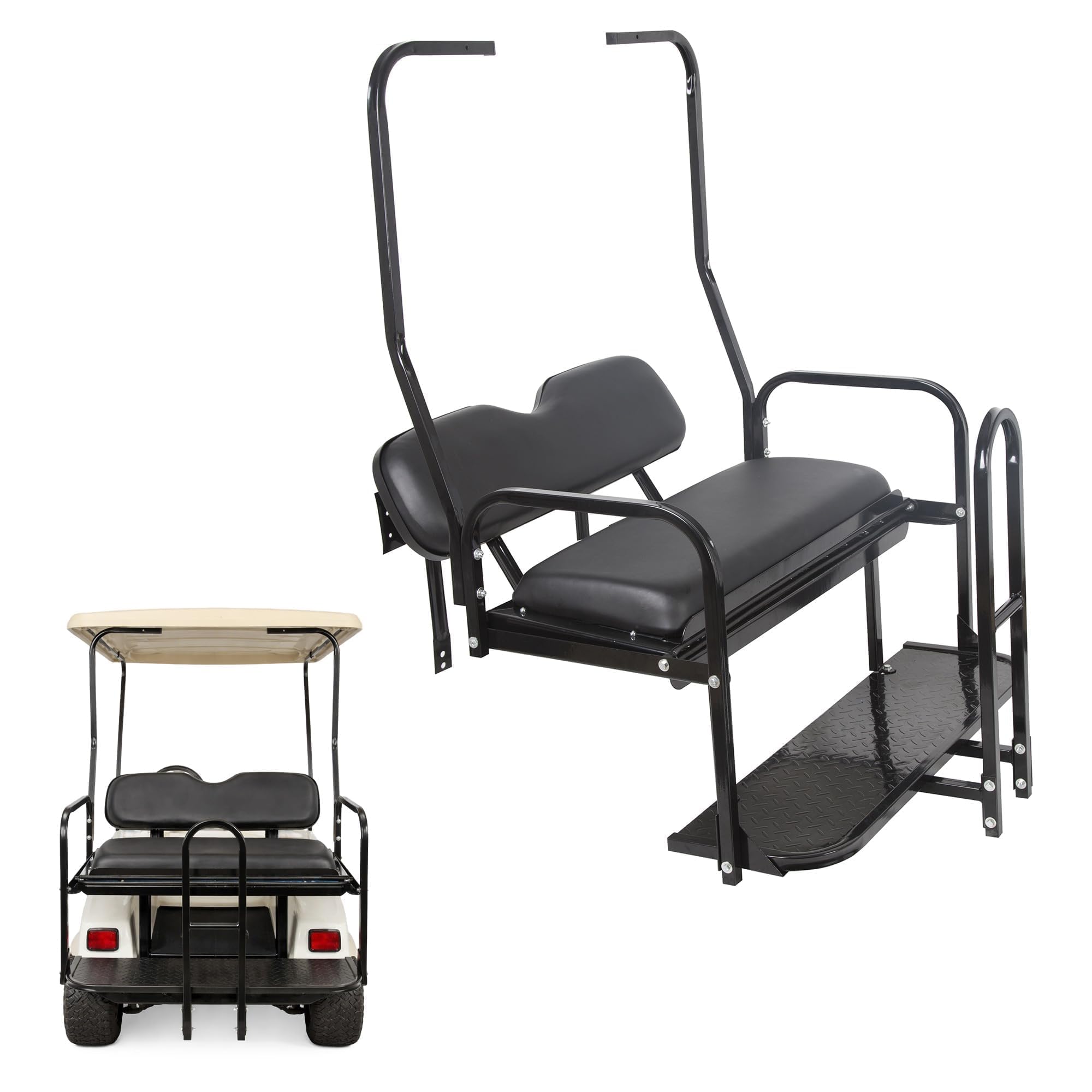 Photo 1 of ***RIP IN SEAT **FINAL SALE****ECOTRIC Golf Cart Folding Rear Seat Kit W/Grab Bar Compatible with Club Car DS (1982-2000.5) Models Back Flip Seat Black
