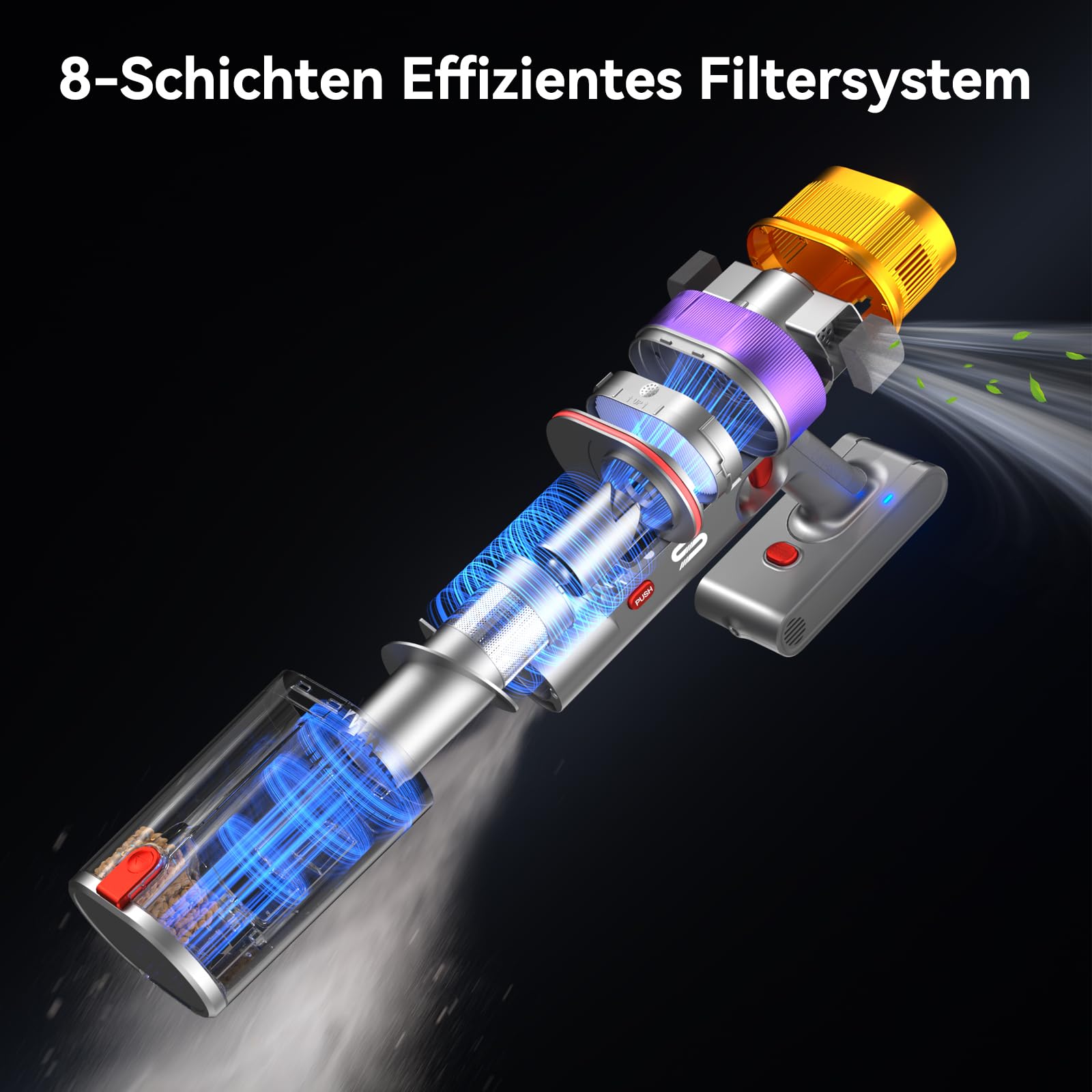 Vistefly V15 Ultra Akku Staubsauger, 58000Pa 600W 70Mins Staubsauger Kabellos mit Doppeldisplay, Akkustaubsauger Doppelter Staubbehälter Design Akkusauger für Hartböden Teppich Tierhaare 5