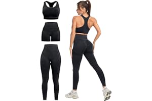 SALSPOR 3 Piece Workout Sets for Women Butt Lifting Leggings with High Impact Sports Bra Gym Shorts