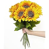 Aoztio 10PCS Sunflowers Artificial Flowers, Fake Silk Sunflower with Long Stem, Artificial Sunflowers for Fall Home Decor, Baby Shower, Wedding Decor and Cemetery Flowers Decor
