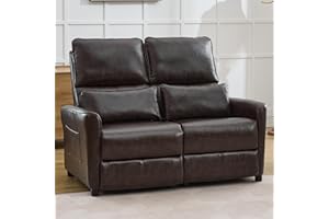 SENIFIS Loveseat Recliner Sofa, Push Back Double Wall Hugger Reclining Sofa Chair, 2 Seat Leather Home Theater Seating with Lumbar Pillow, Manual Comfy RV Furniture Sofa for Living Room (Red Brown,Loveseat)