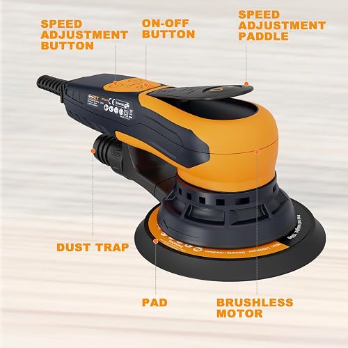 MAXXT Electric Brushless Orbital Sander – 6 Inch, 350W, 120V, With 2 Backing Plates