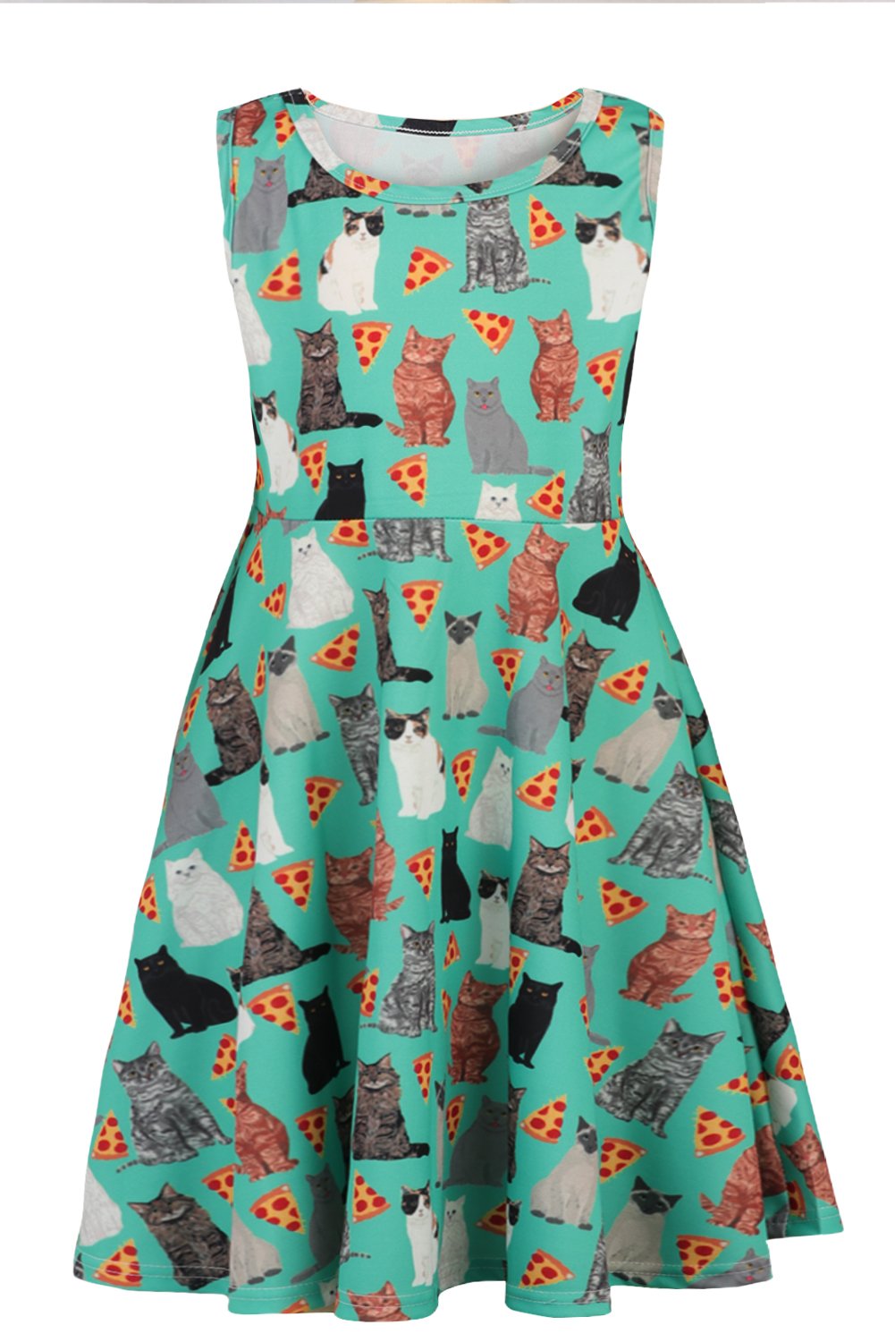 Dresses for Teens, Creative Art Colorful Summer Fall Autumn Spring Girls Sleeveless Playwear Dress White cat puss Print Dresses for Teens Size 12 （Green, XL