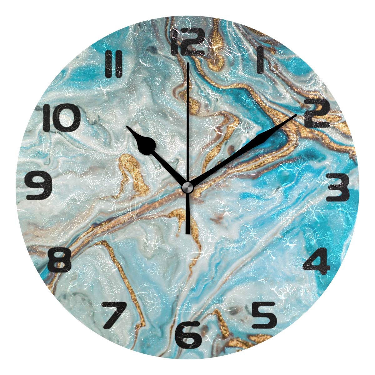 Hunihuni Wall Clock Turquoise Marble Texture Silent Non-ticking Clock for Bedroom Living Room Home Office Decor