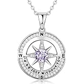 Zifeel Compass Necklace Gifts for Women wife - S925 Sterling Silver Birthstone Necklaces for Women - Anniversary Birthday Gifts for Her Wife Girlfriend - Valentines Mom Mothers Day Christmas Gifts Jewelry for Women