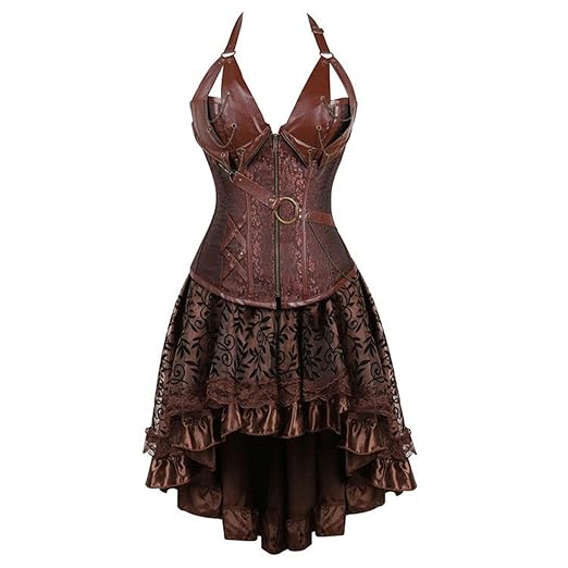 Steampunk Corsage Bustier Damen Corsagenkleid Neckholder Leder Korsett Kleid Rock Gothic Dessous Übergrößen Halloween Burlesq