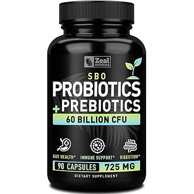 Probiotics and Prebiotics + SBO Probiotics (60 Billion CFU | 90 Capsules) Acidophilus Probiotic w. Saccharomyces Boulardii, Bifidobacterium + Spore Probiotic &amp; Organic Sprouted Prebiotic Fiber Blend