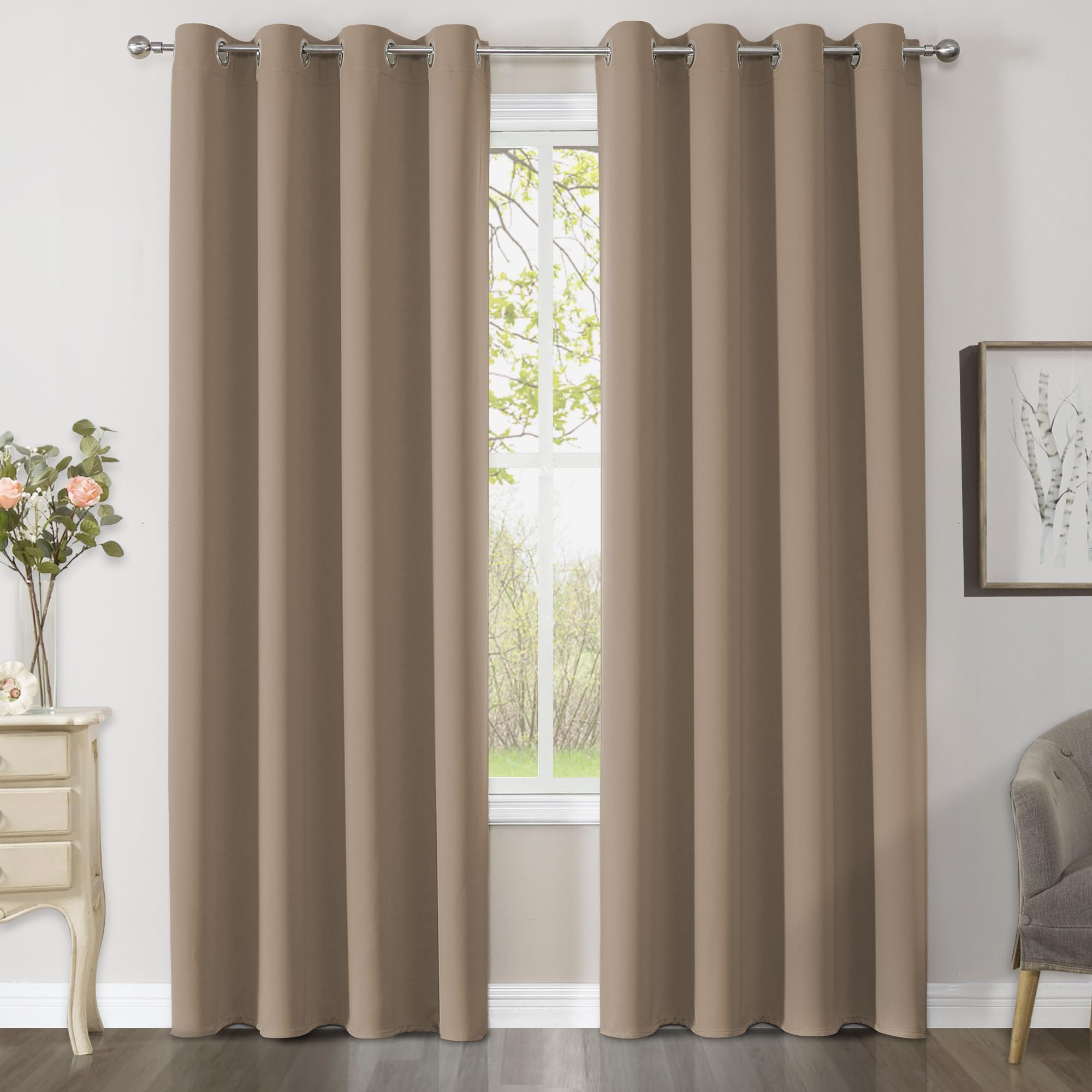CUCRAF Blackout Curtains for Bedroom & Living Room, Khaki Thermal Curtains, 90 Inch Drop, 2 Panels, Eyelet, Soundproof Room Dividers W46 x L90