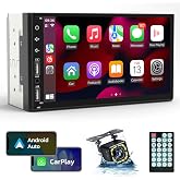 Leadfan Double Din Car Stereo Radio Support Apple Carplay&amp;Android Auto, 7inch HD Touchscreen Double Din Radio with Bluetooth, Car Audio Receivers, Camera, MirrorLink, FM Radio, 2 USB/TF/AUX/Subwoofer