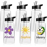 Vletlux 6 Pack Clear Water Bottle with Straw Lid Handle, 14oz Reusable Blank Water Bottles Bulk, Wide Mouth, Leak Proof, Lightweight for Sports Travel Cycling Camping, Plastic, DIY Gift