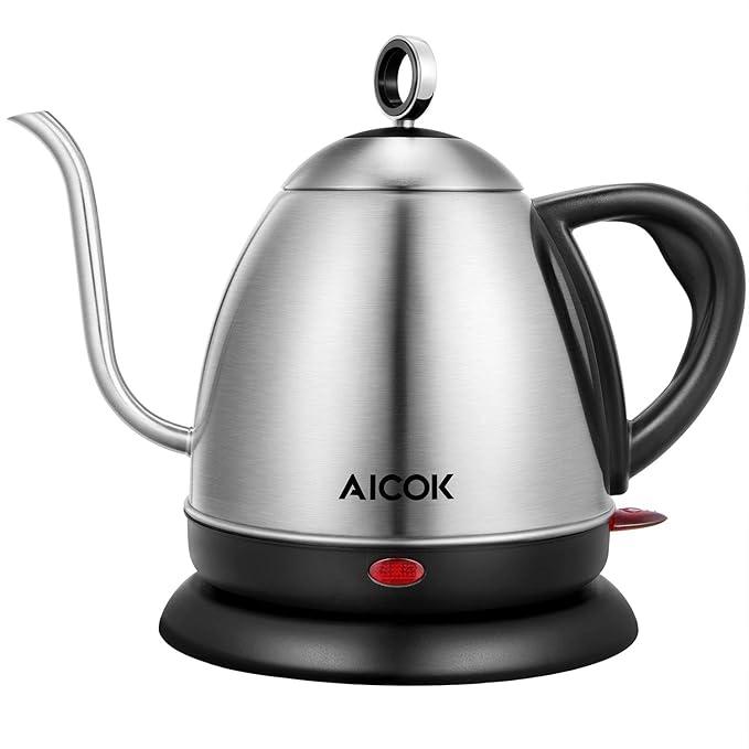 Electric Kettle, Aicok Electric Gooseneck Kettle, Pour Over Kettle for Coffee or Tea, 1L Fast Heating Stainless Steel Water Kettle with Boil Dry Protection & Automatic Shutoff, 1000W best electric tea kettle