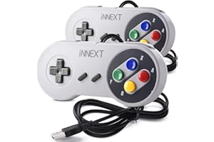 MODESLAB 2 Pack Wired USB SNES Controller - USB Gamepad Replacement for Windows PC MAC Linux Raspberry Pi - Easy Plug & Play - Compatible with SNES Games - Grey