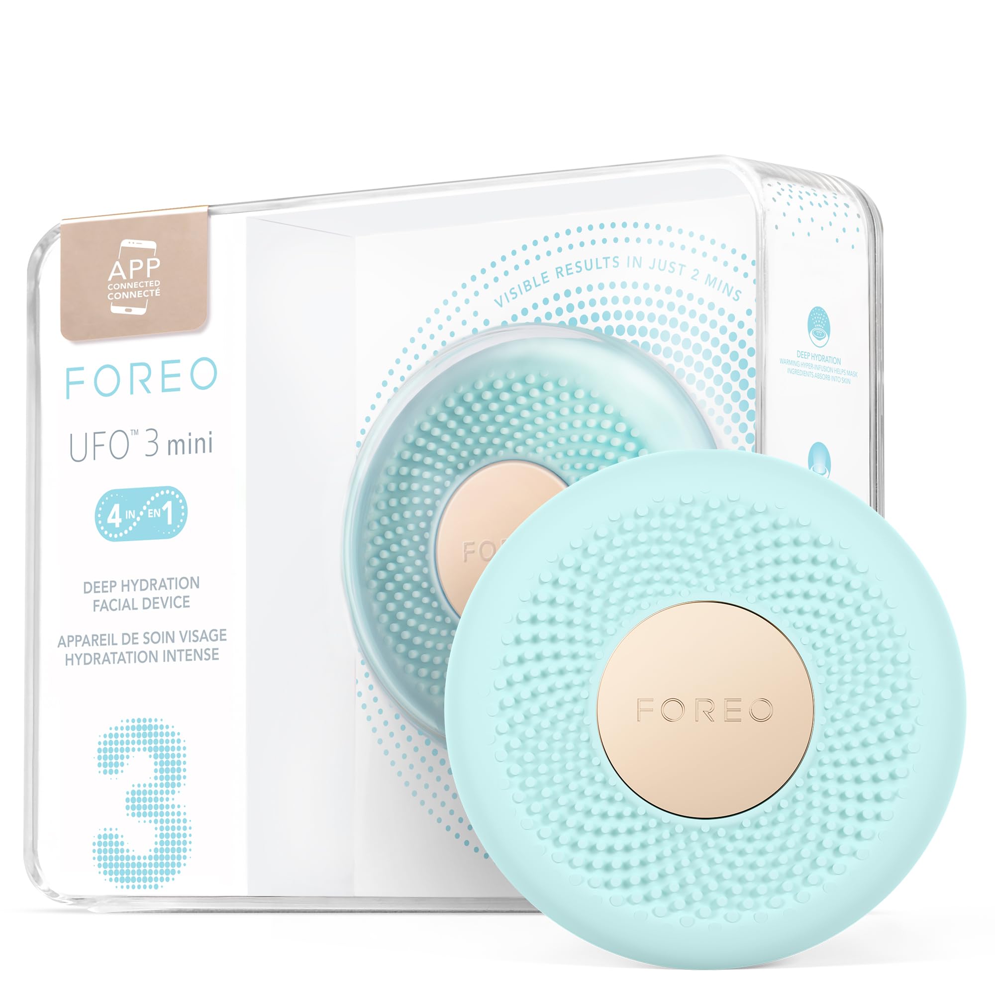 FOREO UFO 3 mini 4-in-1 Face Mask Skincare Device, Face Moisturiser, Anti-Aging, Full Spectrum LED & Red Light Therapy, Thermo Therapy, T-Sonic Facial Massage, App-connected, Arctic Blue