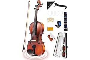 Fesley Violin Fiddle Full Set: 4/4 Matt Violin Kit for Beginners, Acoustic Violin with Hard Case, Solidwood Hand Made Starter
