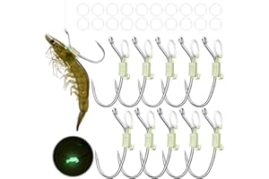 KANAMA Luminous Live Shrimp Hooks - High Carbon Steel Fishing Hooks Saltwater Corrosion Resistant Barbed Strong Hooks Freshwater Shrimp Walker, Ideal for Bass, Groupers, Pike, Catfish & More