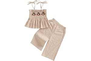 Kayotuas Toddler Girl Christmas Outfit Santa Smocked Spaghetti Strap Tank Top Dress Gingham Plaid Pants Set Christmas Clothes