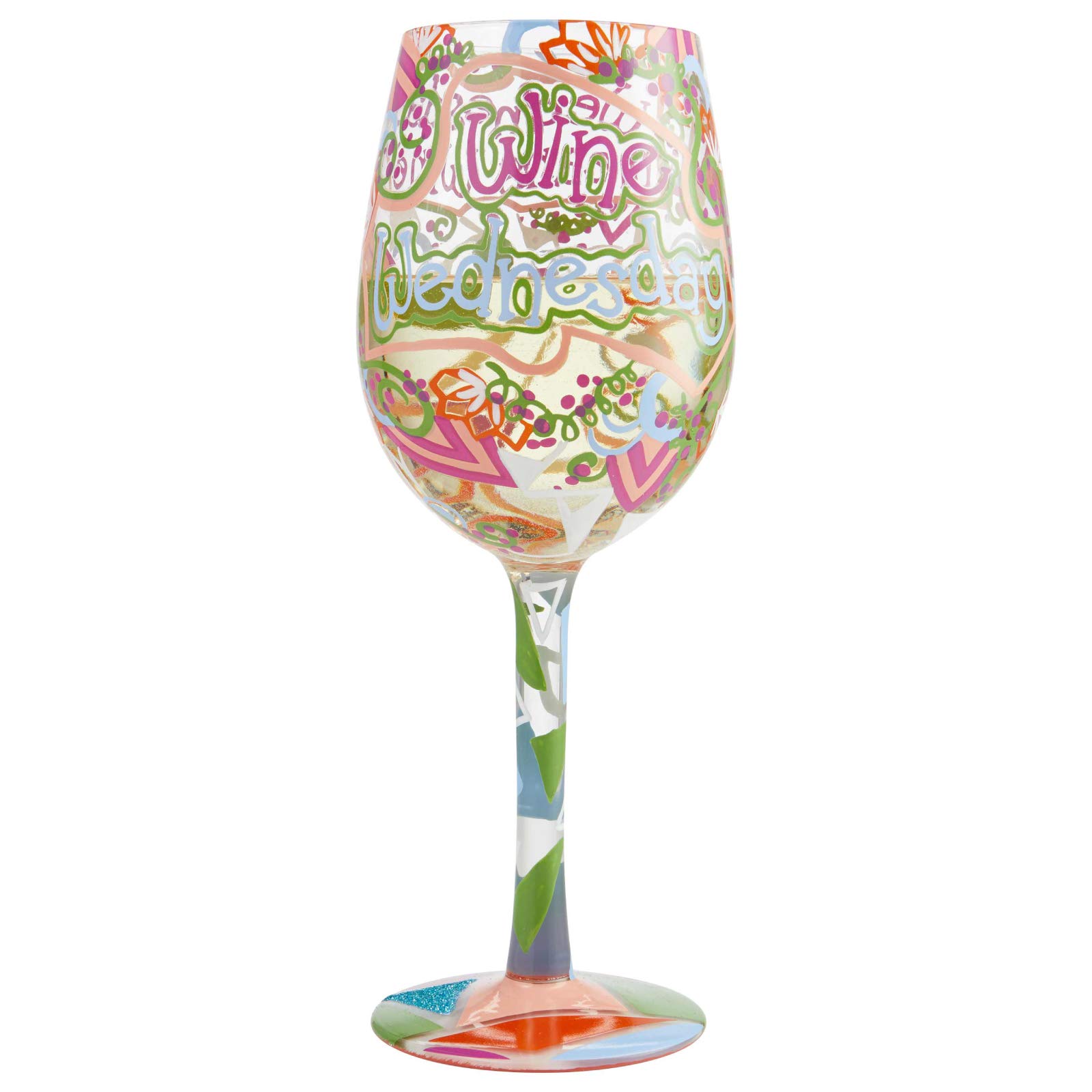 Enesco Designs by Lolita Wednesday Artisan Hand-Painted Wine Glass, 1 Count (Pack of 1), Multicolor